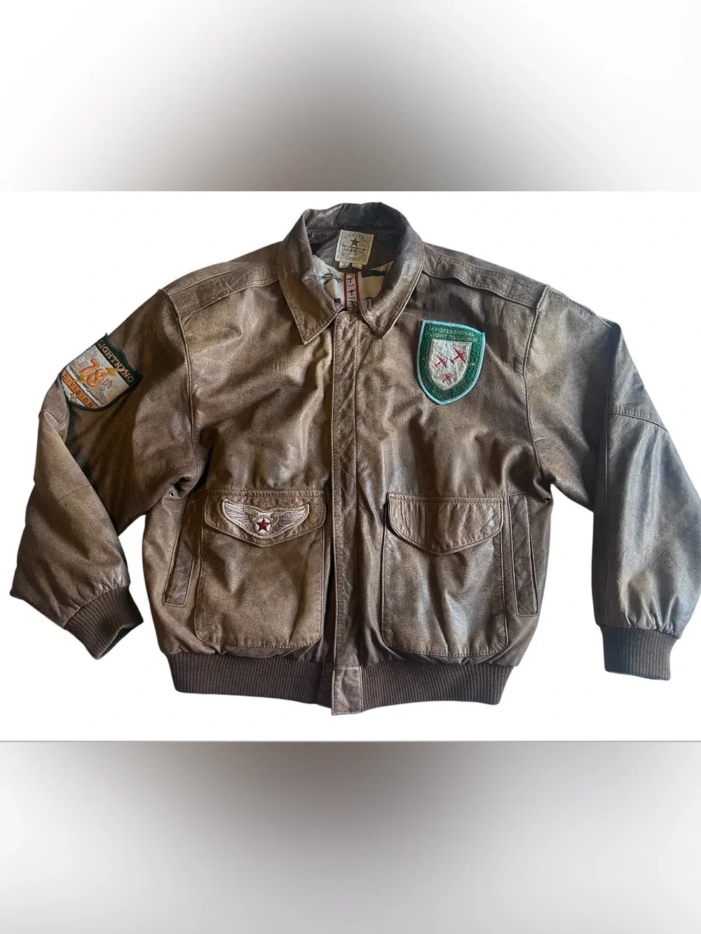 Vintage Paris Sport Club Wings of Adventure Leather Flight Bomber Jacket L